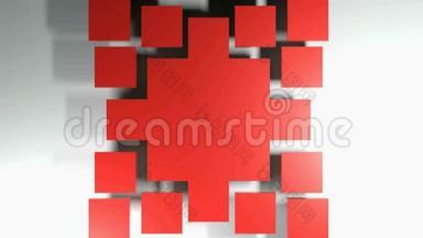 红色方块在许多小方块中散开，远离中心-3D渲染插图